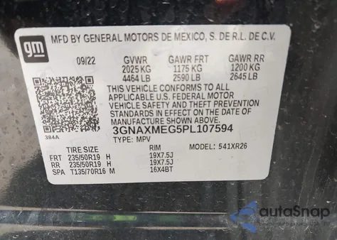 2023 Chevrolet Equinox Fwd Rs from USA, damaged, VIN 3GNAXMEG5PL107594